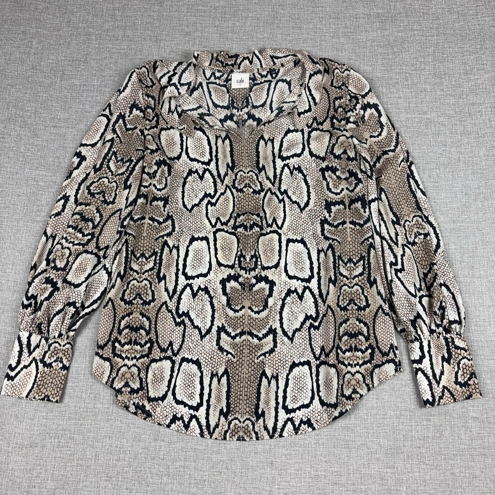 CAbi Shirt Womens S Beige Animal Print Collared Button-Up Lightweight Polyester - Picture 1 of 10
